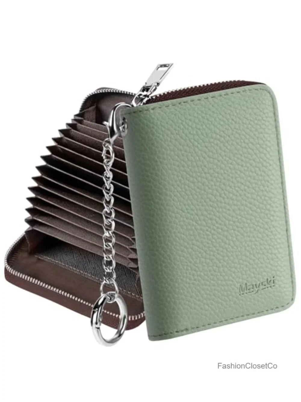 Small Accordion Card Case Wallet with Keychain - Faux Leather